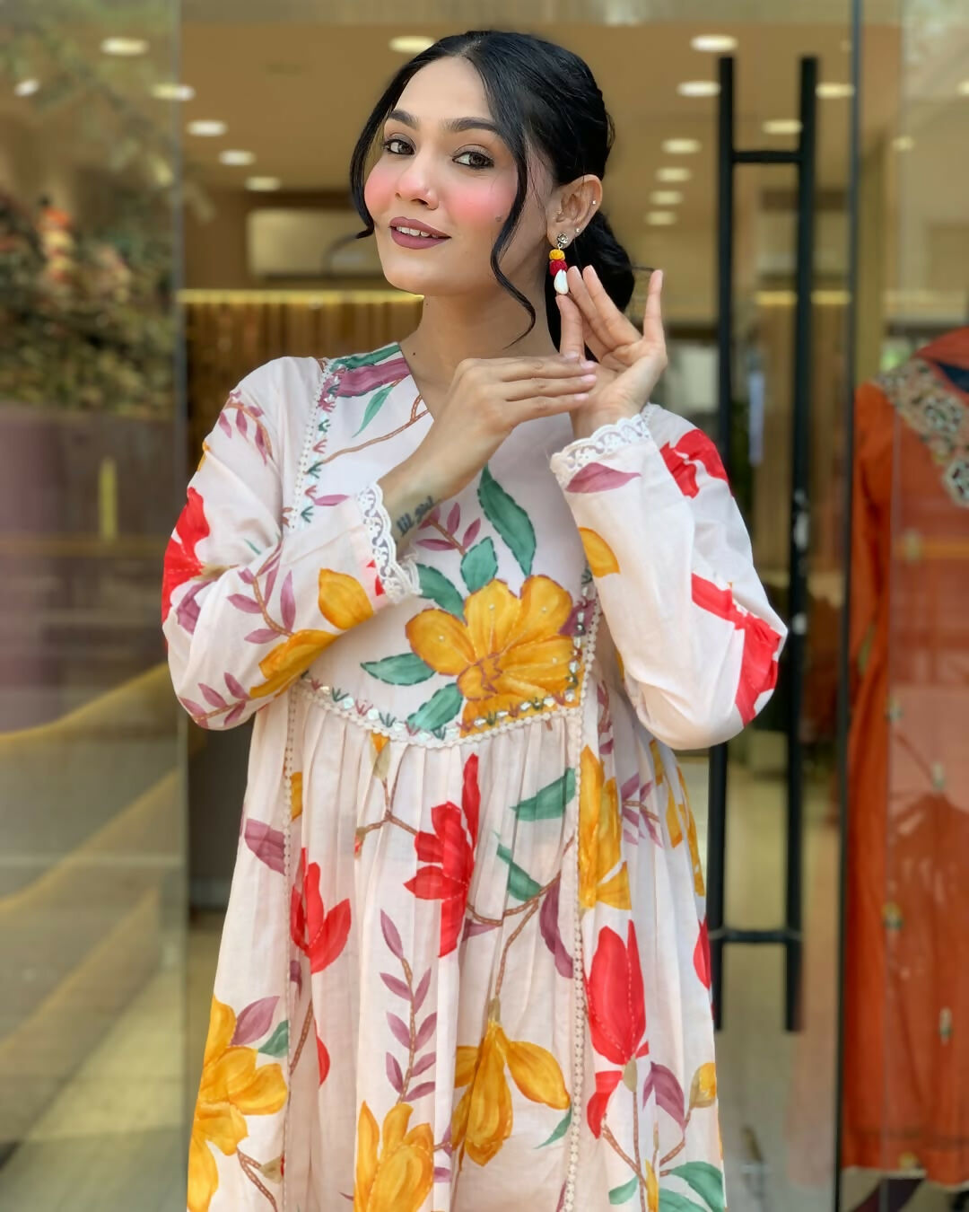 The52 Peach Women's Gorgeous Cotton Fabric Printed Work Straight Kurta Pant and Dupatta Set - Distacart
