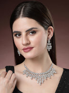 NVR Women's Silver-Plated Cubic Zirconia Studded Handcrafted Jewellery Set