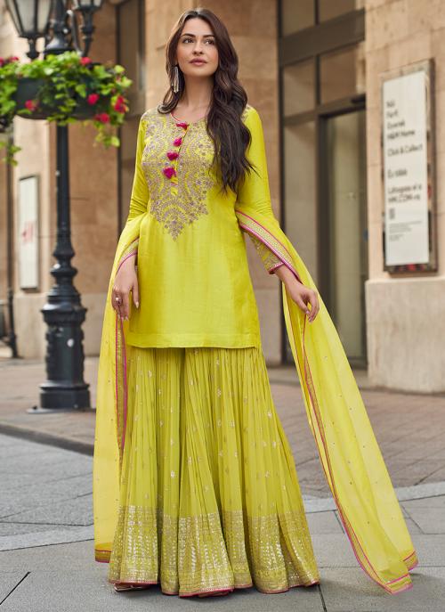 Evanik Designer Faux Georgette With Embroidery Sequence Work Palazzo Wedding Collection - Distacart