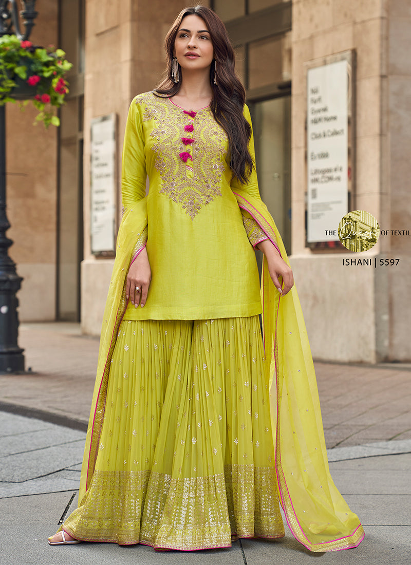 Evanik Designer Faux Georgette With Embroidery Sequence Work Palazzo Wedding Collection - Distacart