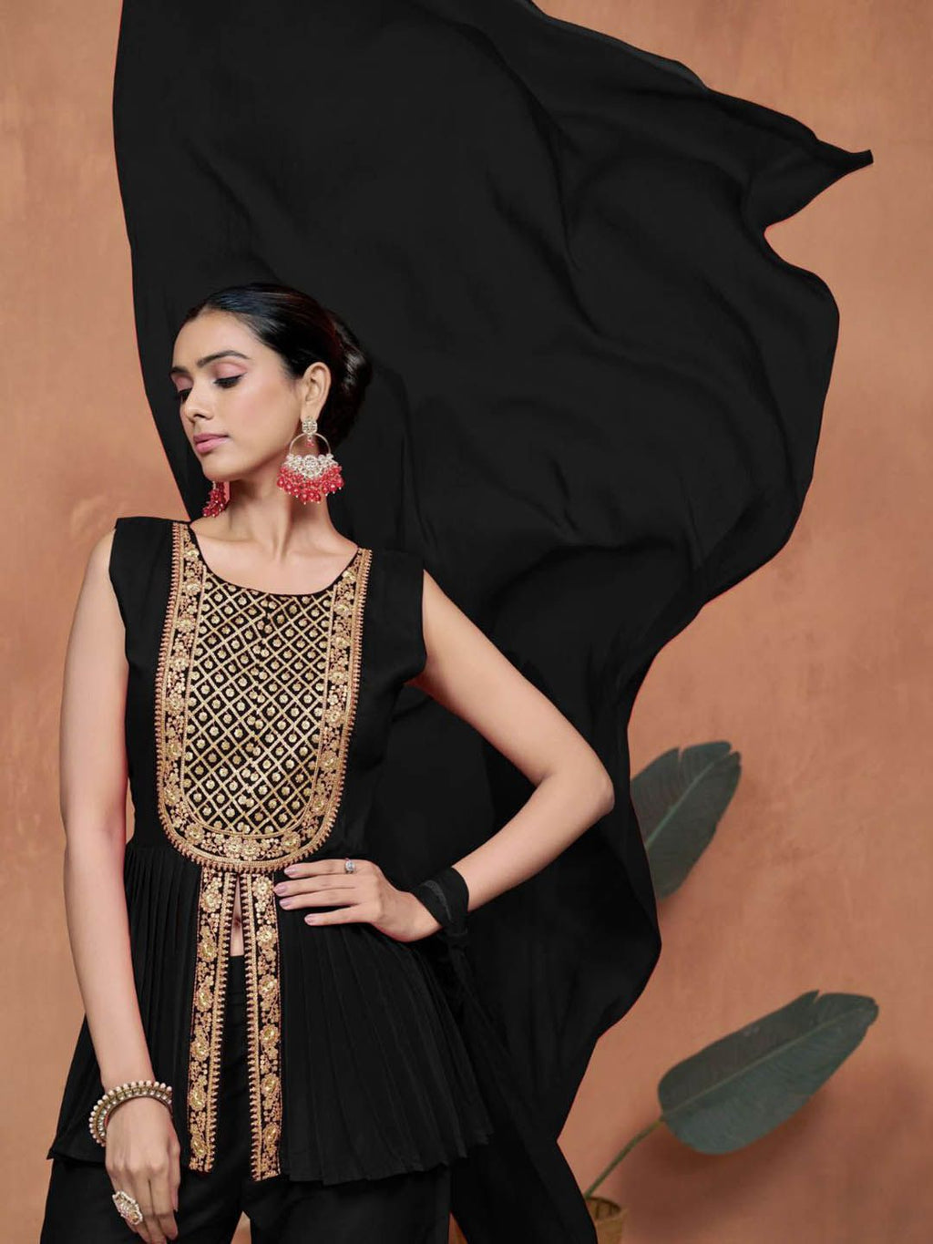 Sangria Embroidered A-line Kurta & Palazzo With Dupatta