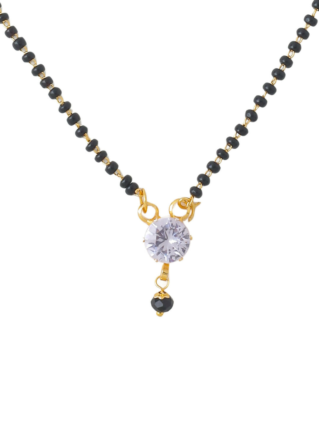 NVR Women's Set of 3 Gold-Polished CZ Stone-Studded & Beaded Mangalsutra - Distacart