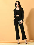 Myshka Women's Black Solid Coat With Trousers