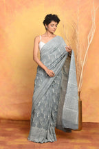 Very Much Indian Handblock Printed Cotton Saree With Natural Dyes - Grey - Distacart