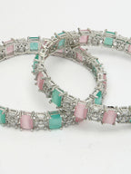 NVR Women's Set of 2 Multi-Coloured CZ Stone-Studded Handcrafted Bangles - Distacart