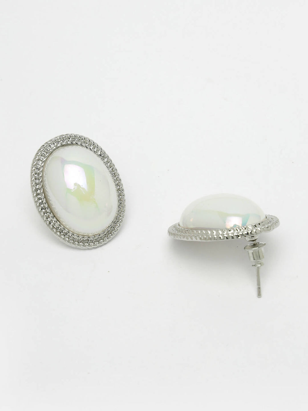 NVR Women's Silver Plated Oval Stud Earrings - Distacart