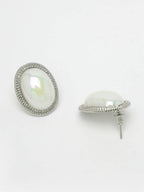 NVR Women's Silver Plated Oval Stud Earrings - Distacart
