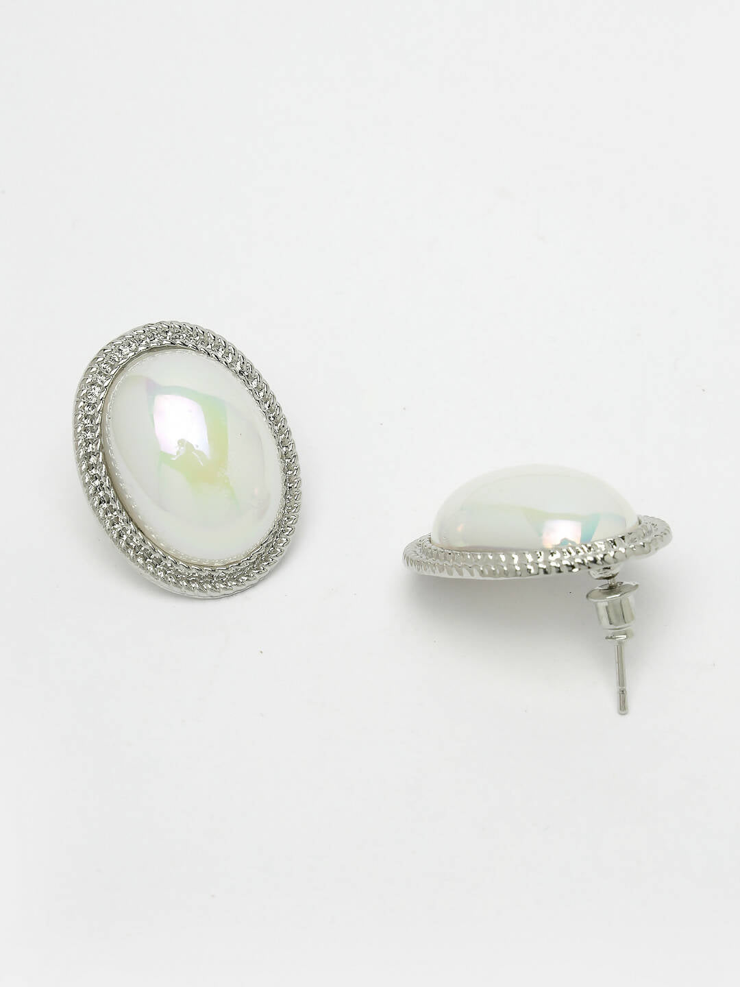 NVR Women's Silver Plated Oval Stud Earrings - Distacart