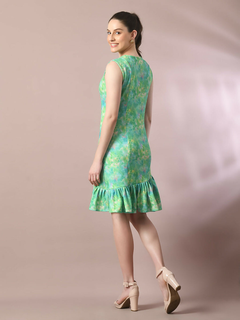 Myshka Women's Multi Printed Round Neck Fit and Flare Party Dress - Distacart
