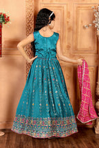Kids Functional Designer Firozi Chinon Fab Lehenga choli - Aaradhna
