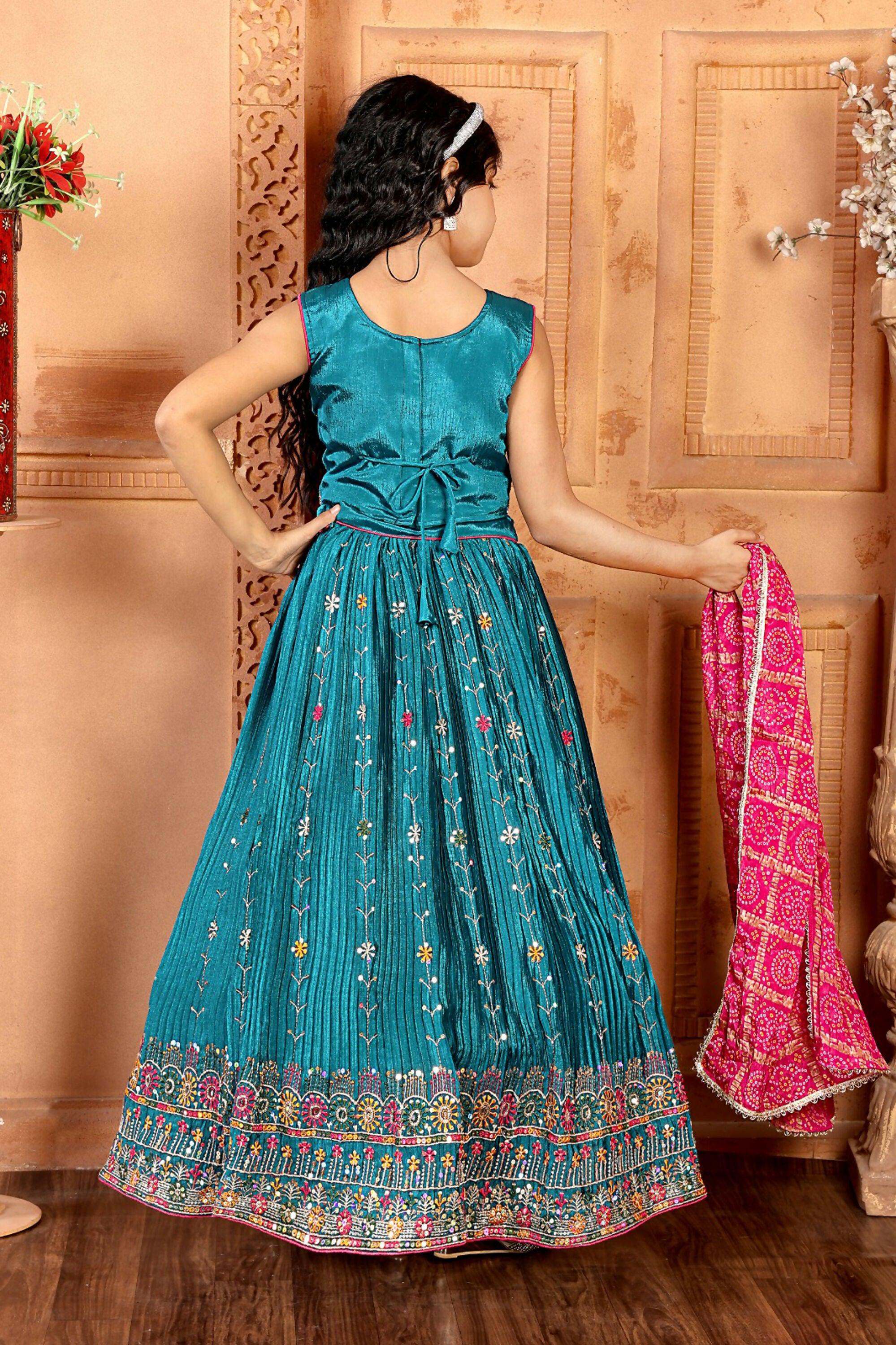 Kids Functional Designer Firozi Chinon Fab Lehenga choli - Aaradhna