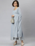 Janasya Grey Flared Sleeves Gotta Patti Georgette Anarkali Kurta - Distacart