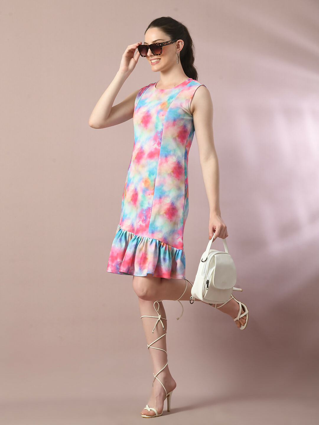 Myshka Women's Multi Printed Round Neck Fit and Flare Party Dress - Distacart