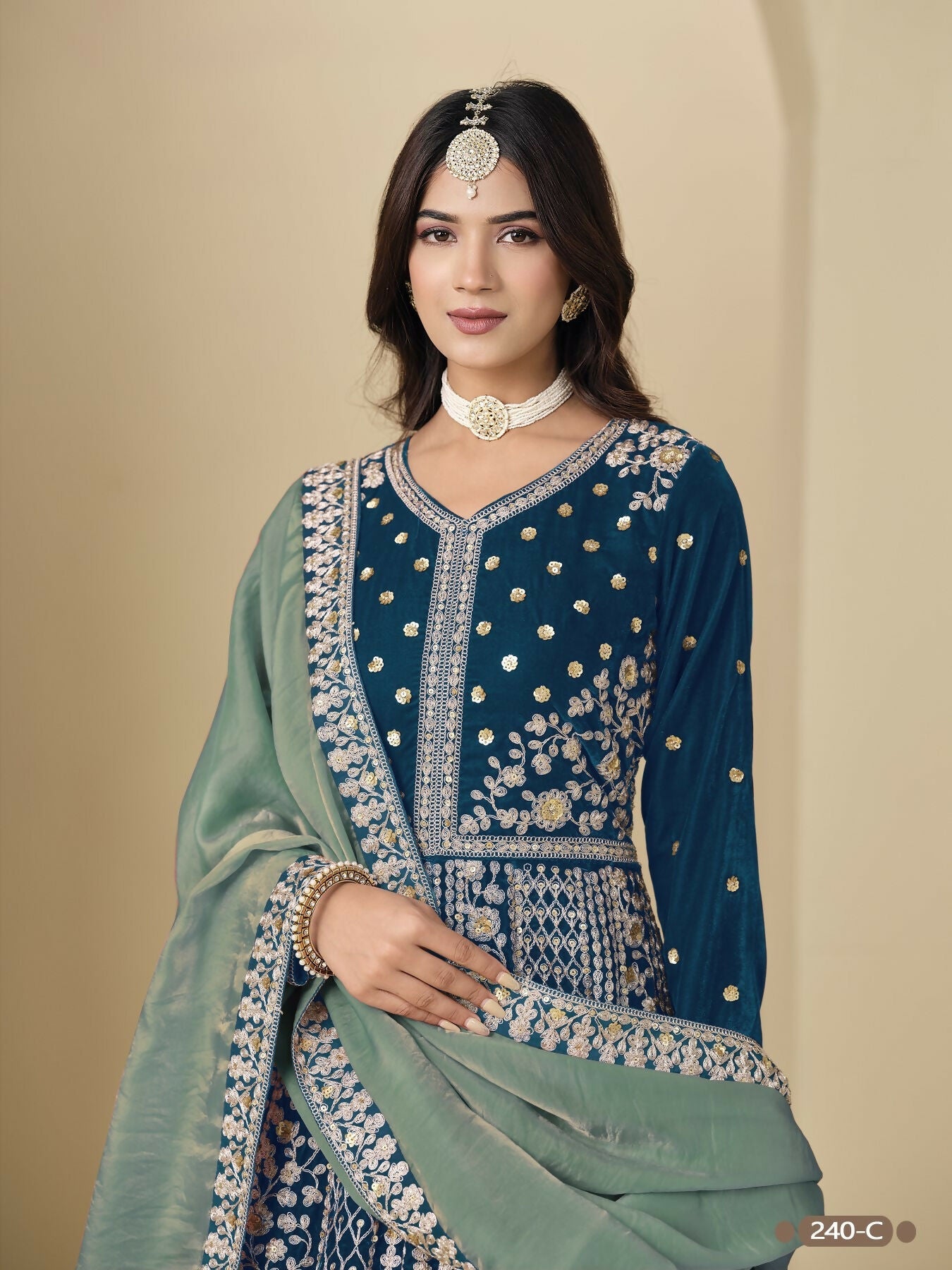 Anaita Teal Velvet Anarkali Suits With Heavy Embroidery Work - Distacart
