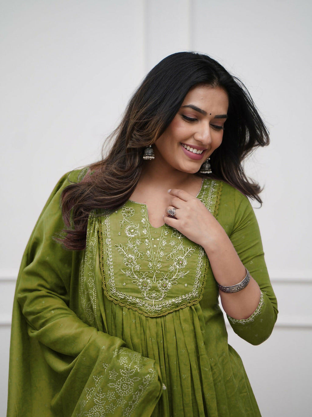 The52 Women's Beautiful Cotton Fabric Embroidery Work Straight Kurta Pant and Dupatta Set - Distacart