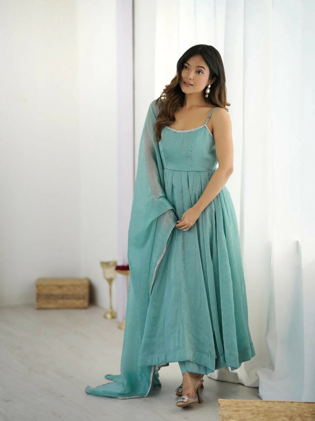 Joban Fashion Sky Kurta Set Silk Sequence Embroidery Work - Distacart