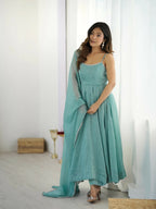 Joban Fashion Sky Kurta Set Silk Sequence Embroidery Work - Distacart