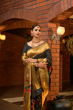 Jyoti Fashion Women's Black Paithani Silk Zari Woven Saree with Blouse
