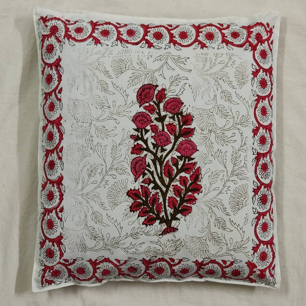 The Decor Nook Pink Floral With Pink Border Cushion Cover