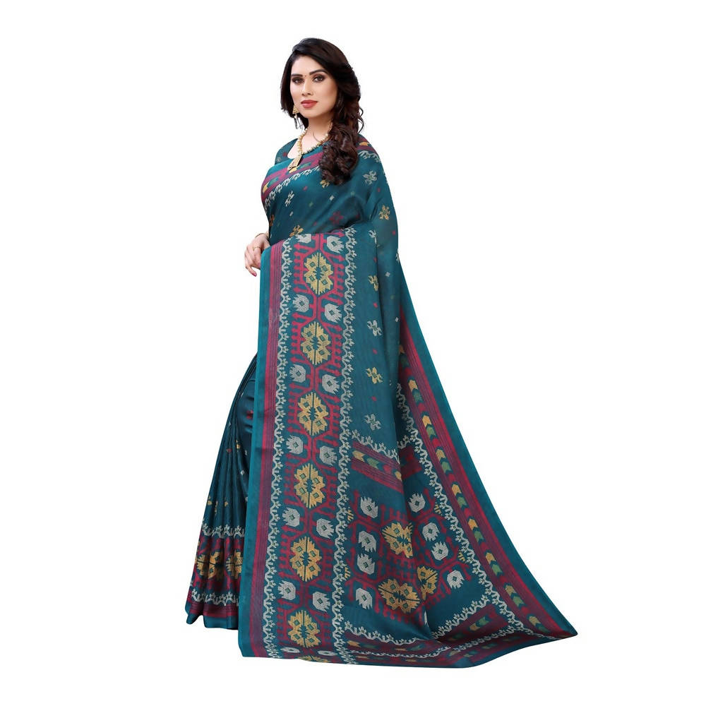 Vamika Printed Jute Silk Green Saree online