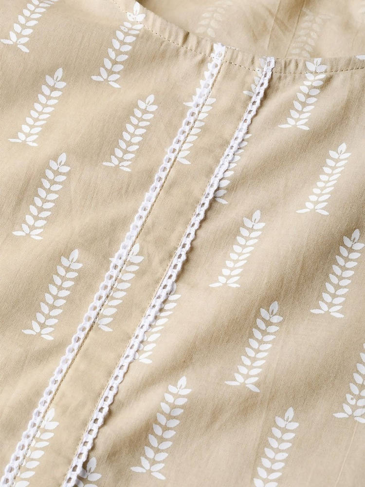 Yufta Women Beige & White Printed Kurta with Palazzo & Dupatta
