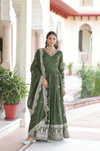 Joban Fashion Green Readymade Kurta Set With Sequence embroidery Work - Distacart