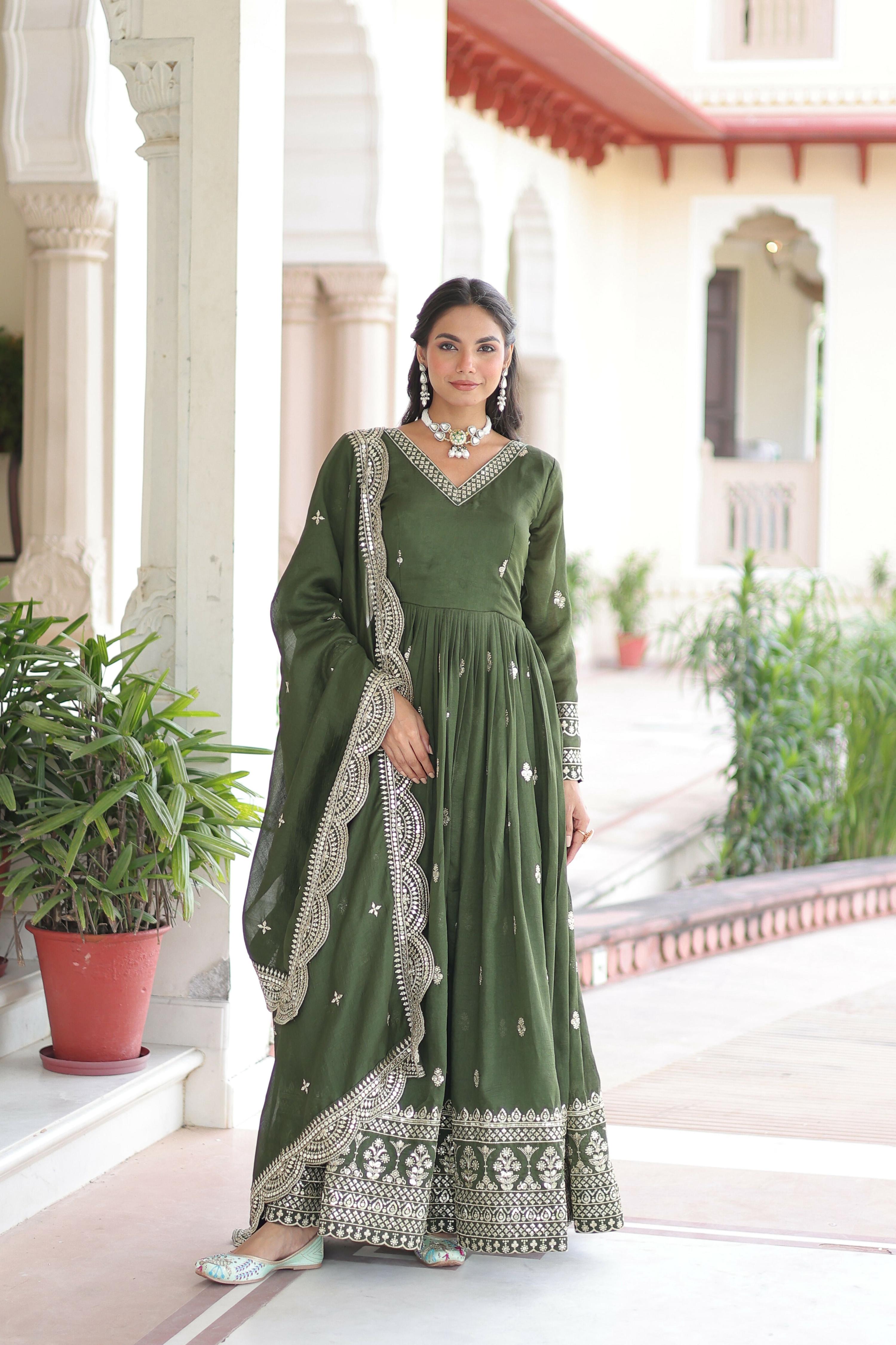 Joban Fashion Green Readymade Kurta Set With Sequence embroidery Work - Distacart
