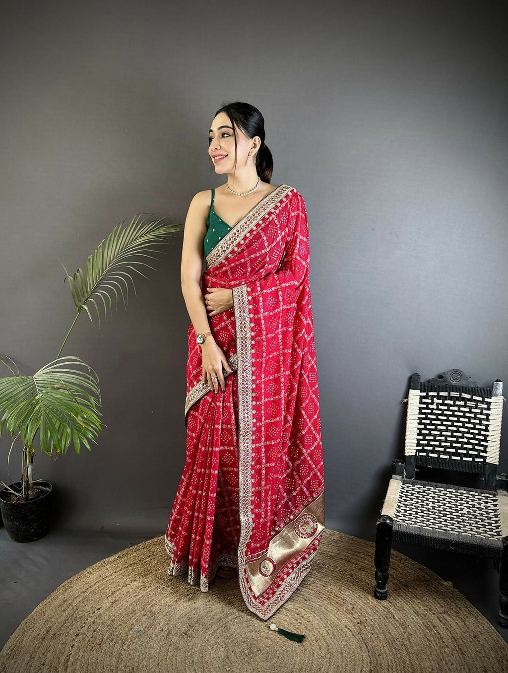 Joban Fashion Hot Pink Bandhej Bandhani Vichitra Silk Bandhani Prints Saree - Distacart