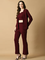 Myshka Women's Magenta Solid Coat With Trousers