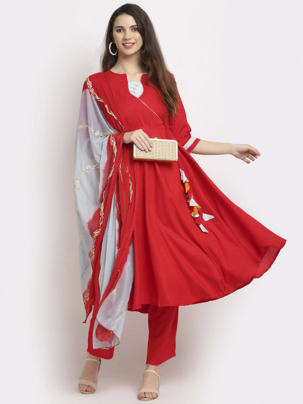 Rudra Bazaar Angrakha Red Kurti Set With Dupatta - Distacart