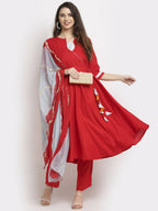 Rudra Bazaar Angrakha Red Kurti Set With Dupatta - Distacart