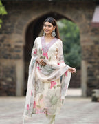 Lorenvalley Black Georgette Printed with Embroidery Work Kurta Set - Distacart