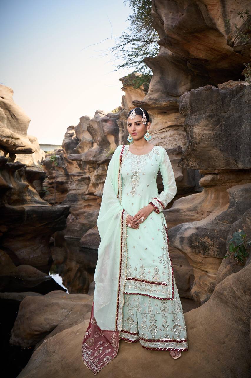 Lehenga Mart Designer Faux Georgette Ready to wear Sharara Suit for Eid - Distacart