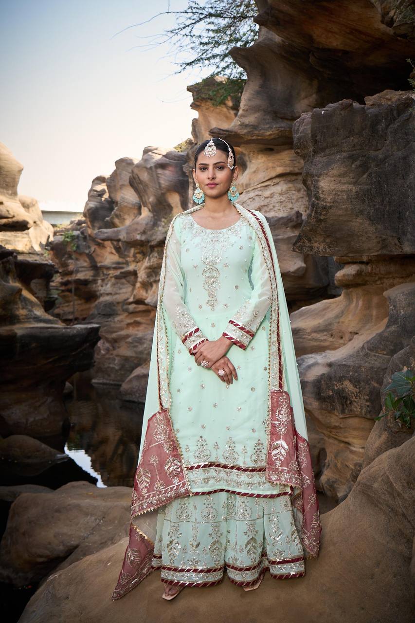 Lehenga Mart Designer Faux Georgette Ready to wear Sharara Suit for Eid - Distacart