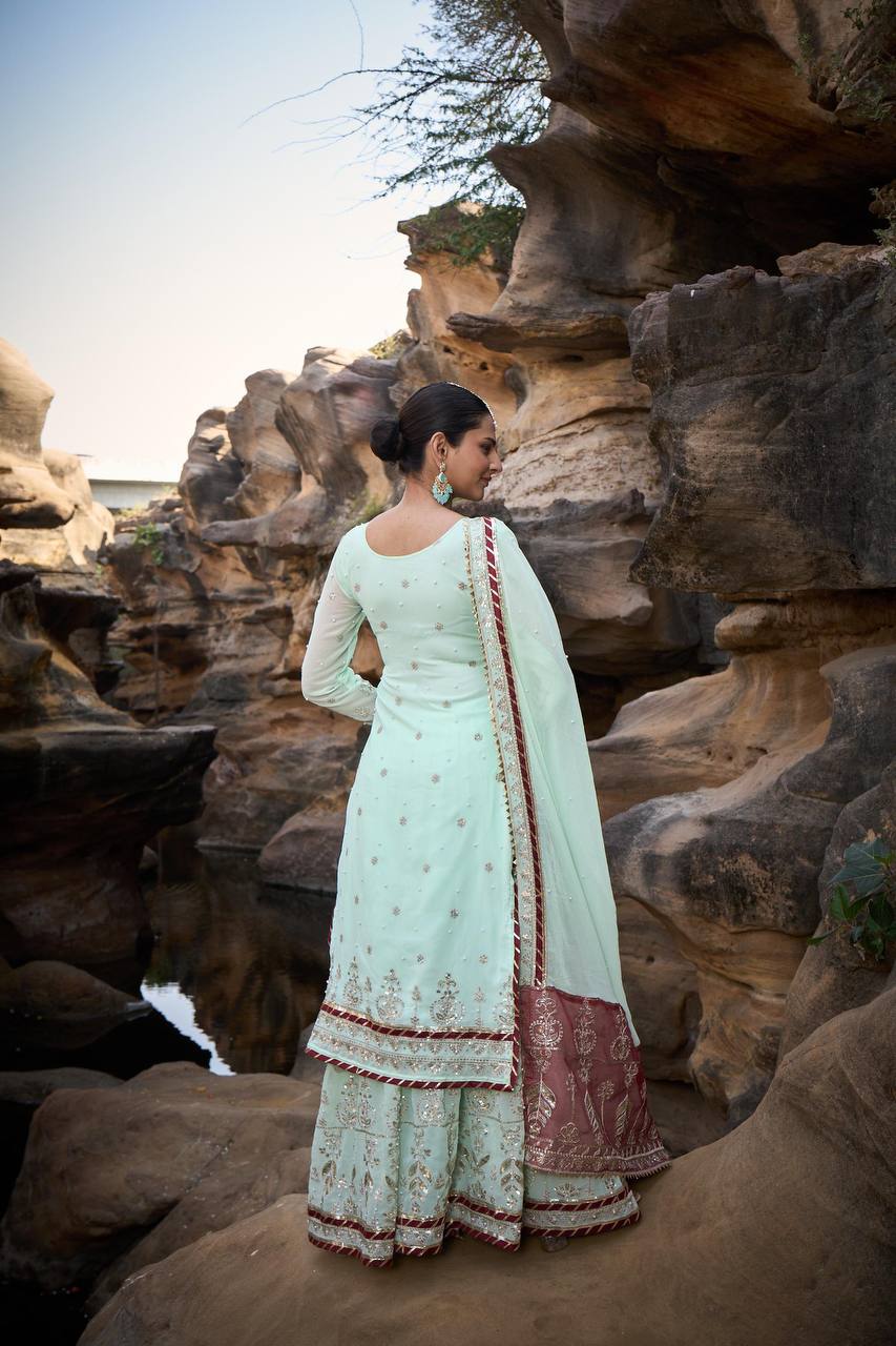 Lehenga Mart Designer Faux Georgette Ready to wear Sharara Suit for Eid - Distacart