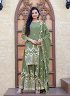 Teeya Creation Mint Green Color Faux Georgette Fully Stitched Sharara Suit