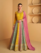 Teeya Creation Multi Colour Faux Georgette Heavy Embroidery Sequence Work Fully Stitched Salwar Suit (Gown & Dupatta)