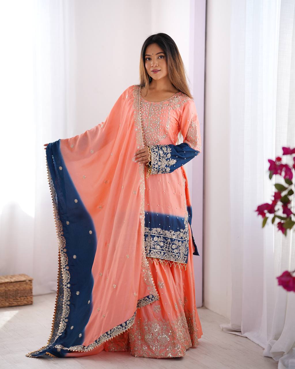 Teeya Creation Multi Color Chinon Silk Heavy Embroidery Work Pakistani Fully Stitched Salwar Suit