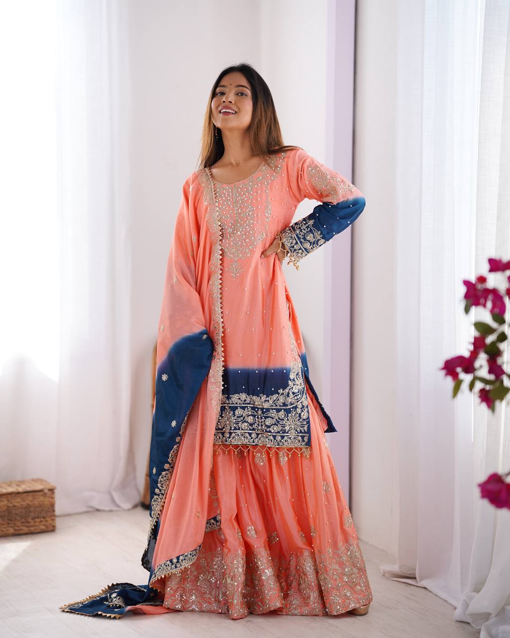 Teeya Creation Multi Color Chinon Silk Heavy Embroidery Work Pakistani Fully Stitched Salwar Suit