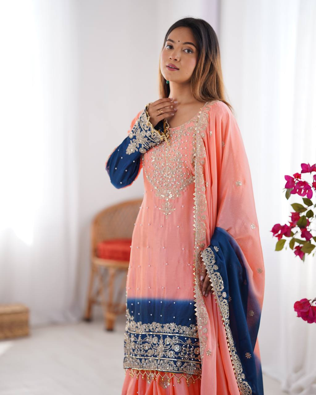 Teeya Creation Multi Color Chinon Silk Heavy Embroidery Work Pakistani Fully Stitched Salwar Suit