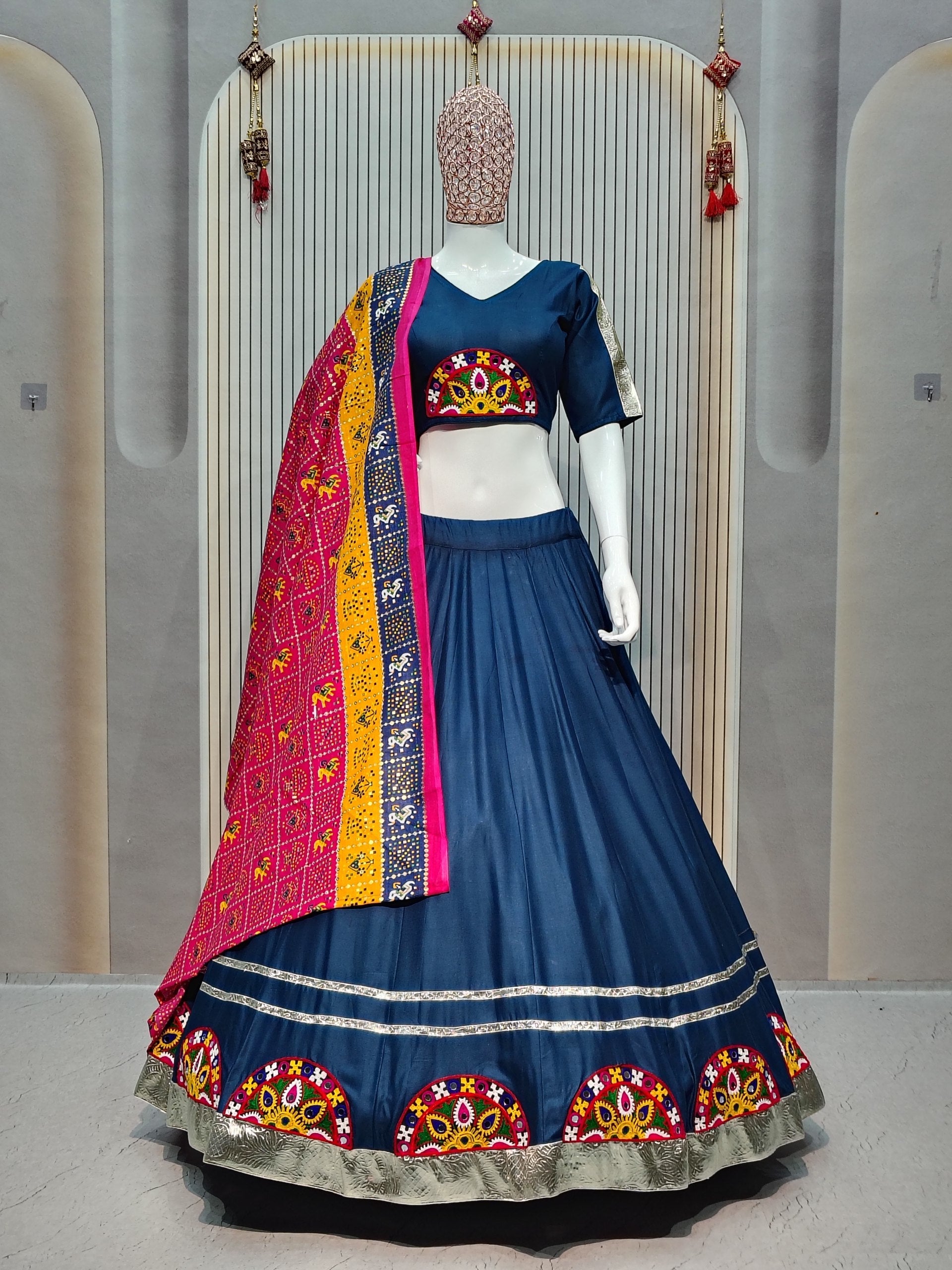 DEIANA'S Gota Patch Gamthi Work Lace Lehenga Choli - Navy Blue - Distacart