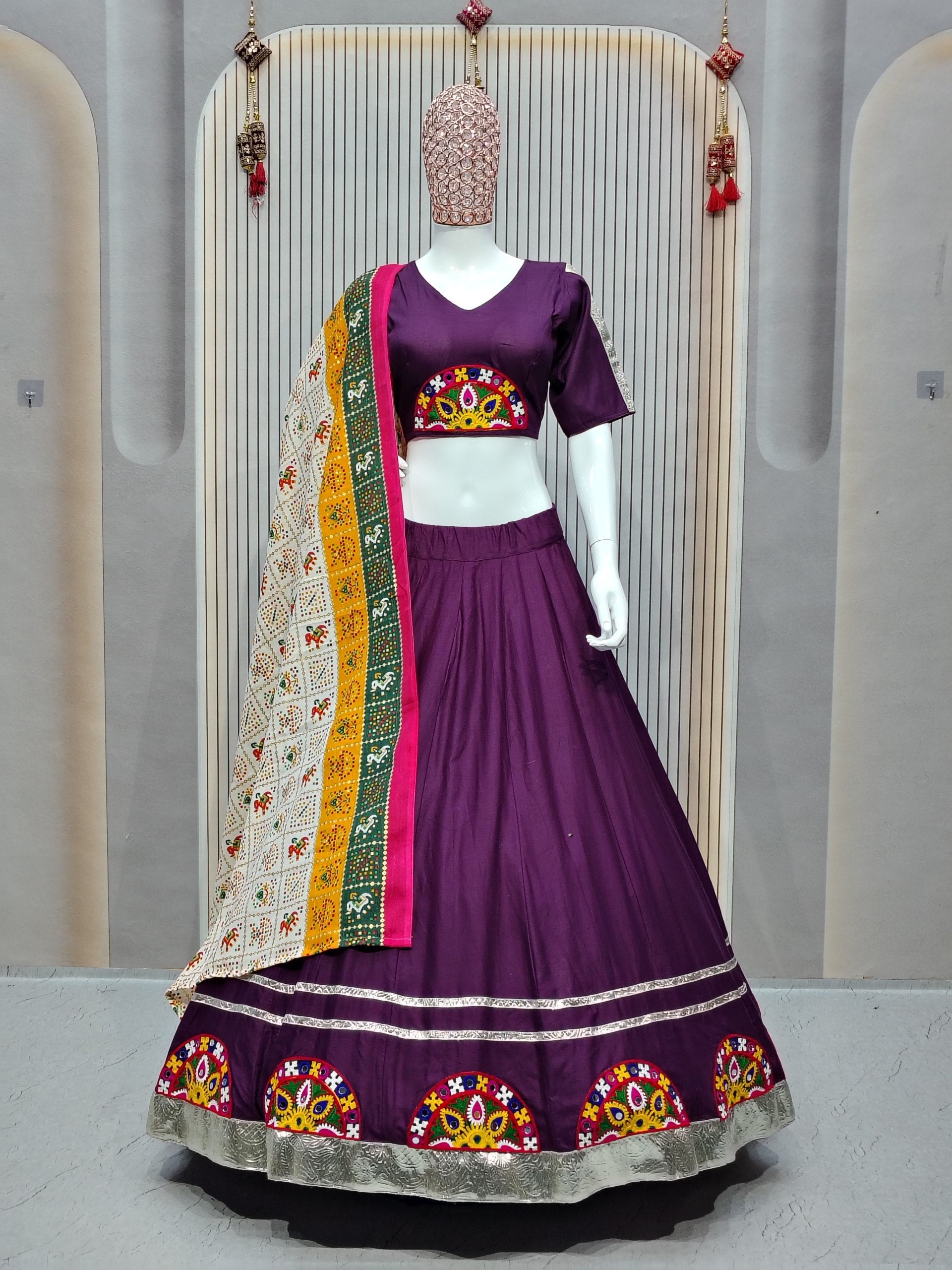 DEIANA'S Gota Patch Gamthi Work Lace Lehenga Choli - Wine - Distacart