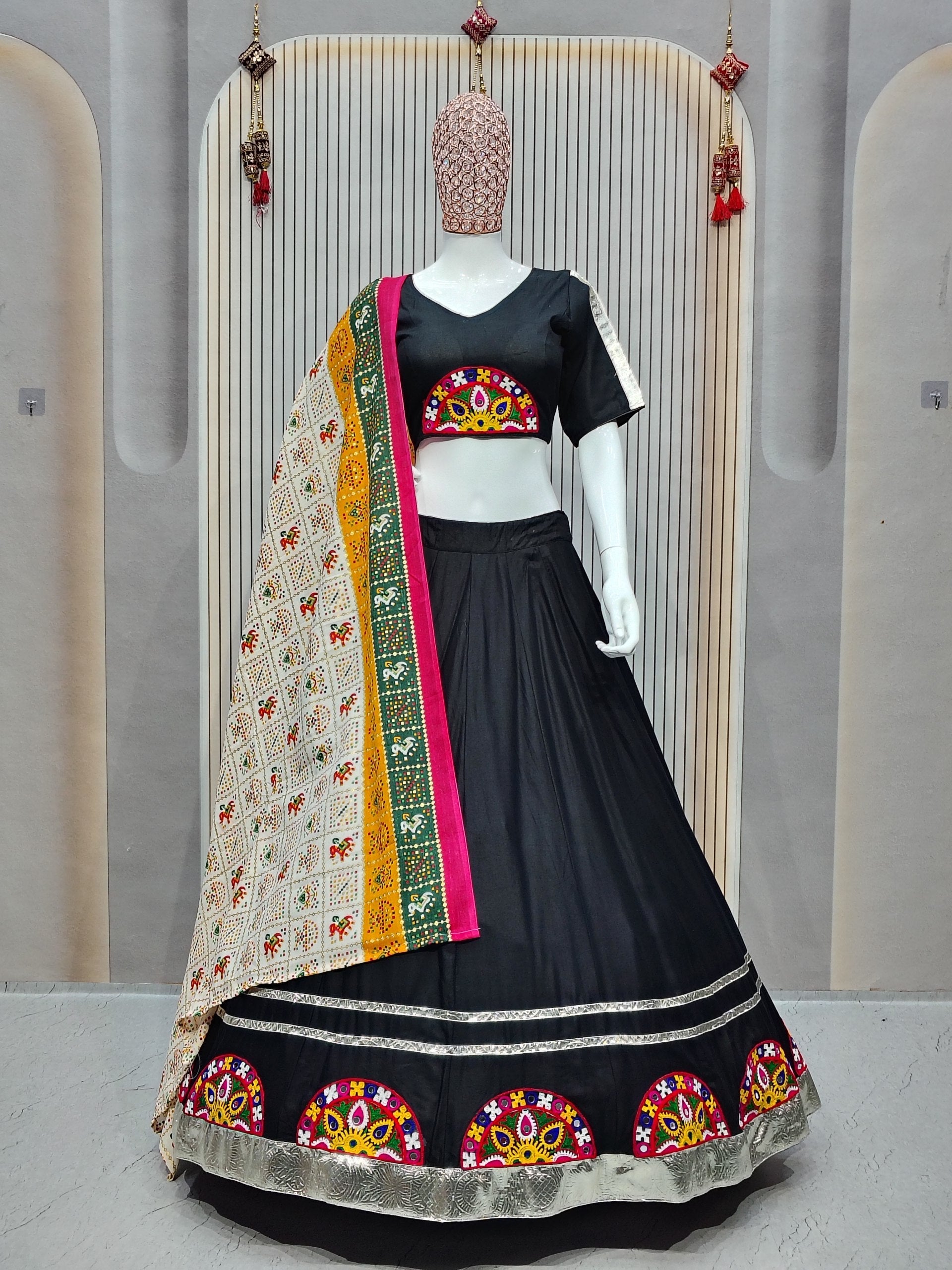 DEIANA'S Gota Patch Gamthi Work Lace Lehenga Choli - Black - Distacart