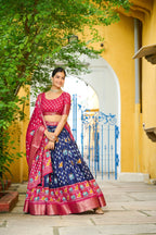 DEIANA'S Jacquard With Jari Lining With Print Lehenga Choli - Navy Blue - Distacart
