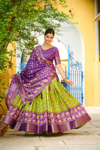 DEIANA'S Jacquard With Jari Lining With Print Lehenga Choli - Mehndi - Distacart