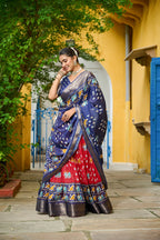 DEIANA'S Jacquard With Jari Lining With Print Lehenga Choli - Red - Distacart