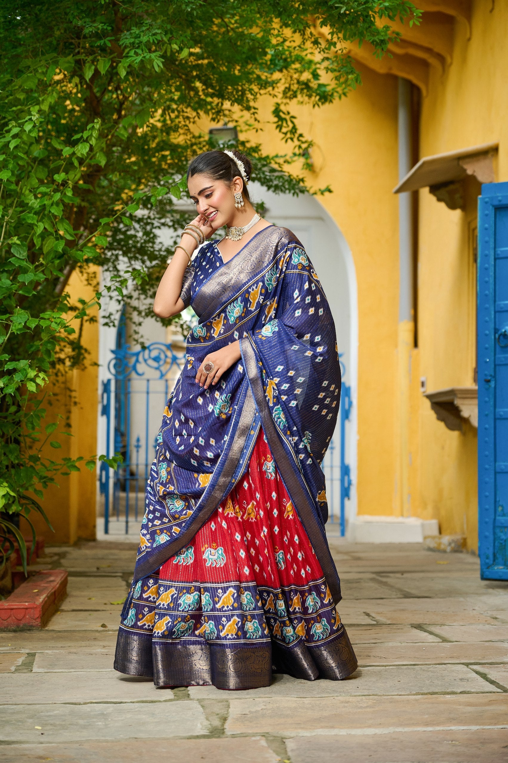 DEIANA'S Jacquard With Jari Lining With Print Lehenga Choli - Red - Distacart