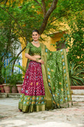 DEIANA'S Jacquard With Jari Lining With Print Lehenga Choli - Yellow - Distacart