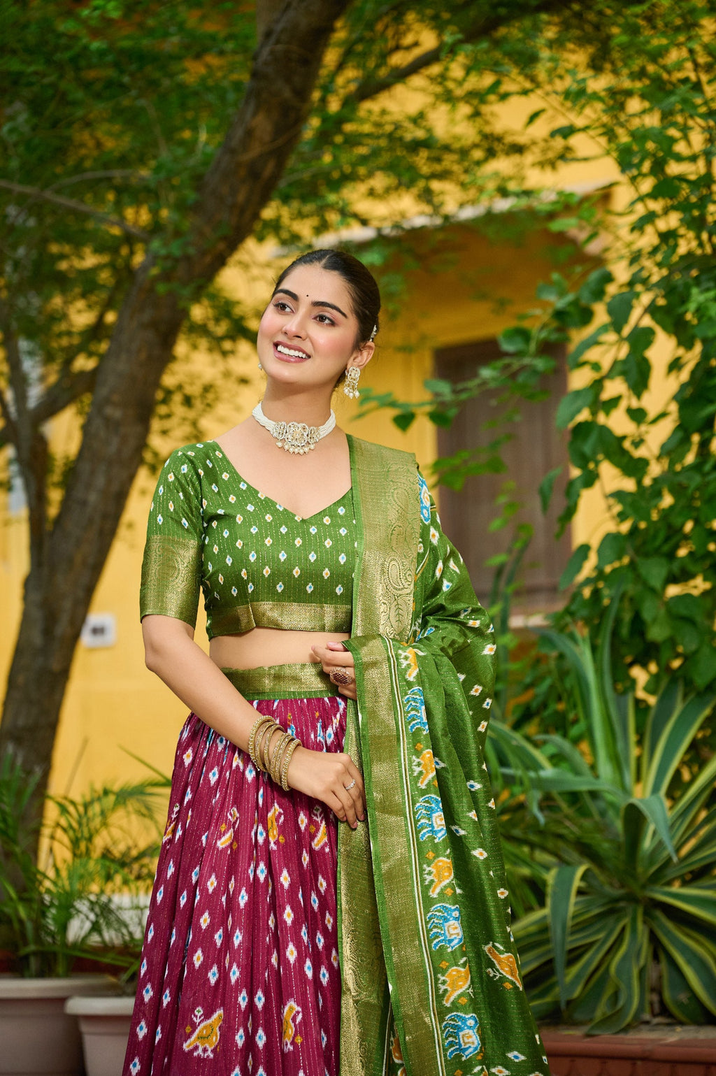 DEIANA'S Jacquard With Jari Lining With Print Lehenga Choli - Yellow - Distacart