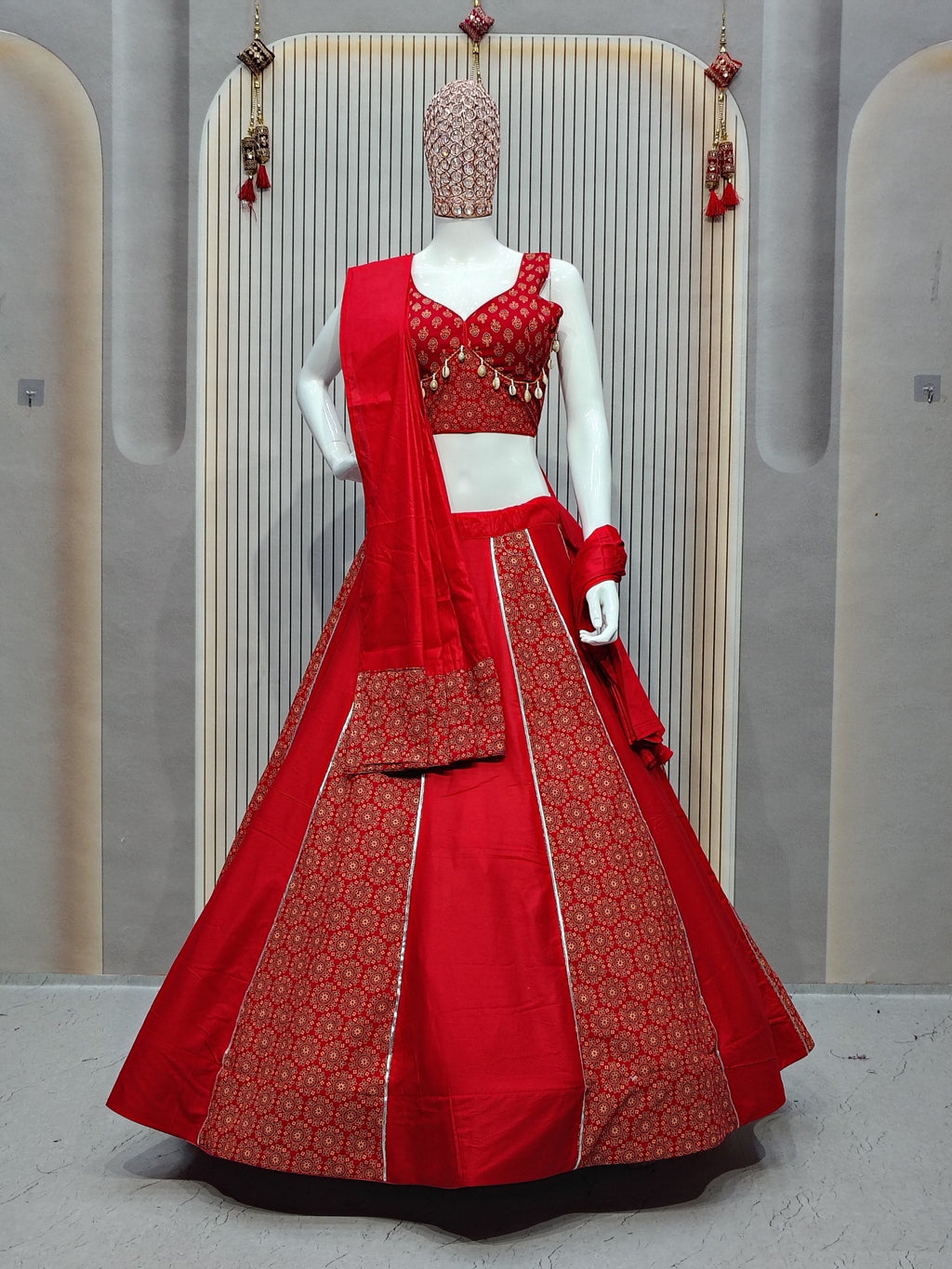 DEIANA'S Ajarak Print With Kali Pattern Lehenga Choli - Red - Distacart